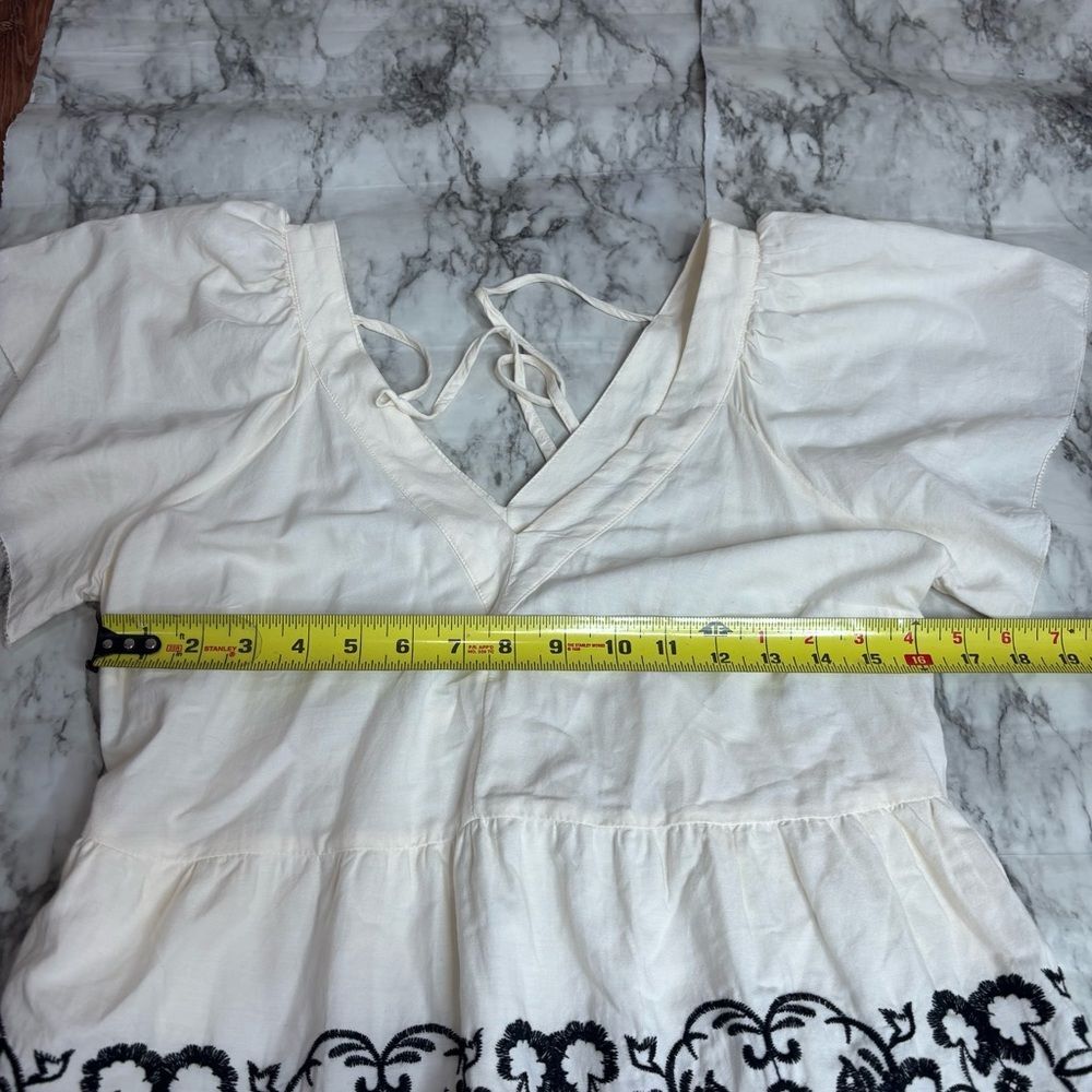 Old Navy Embroidered Flutter-Sleeve Swing Dress small cotton blend white black - Picture 7 of 8